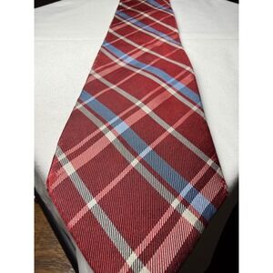 Tommy Hilfiger Red Blue Plaid Silk Necktie Men Business Casual‎ Office Formal